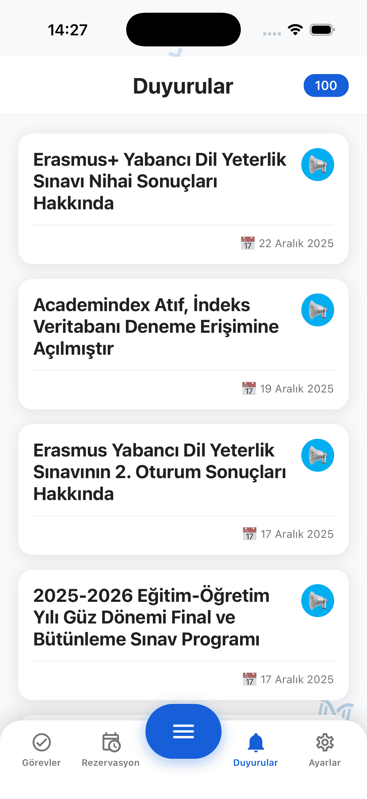 LHU Mobile üniversite duyuruları